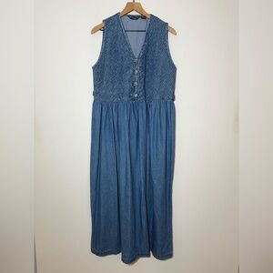 Vintage Shaver Lake 90s Y2K Cottagecore Maxi Denim Dress Sleeveless Sz XL
